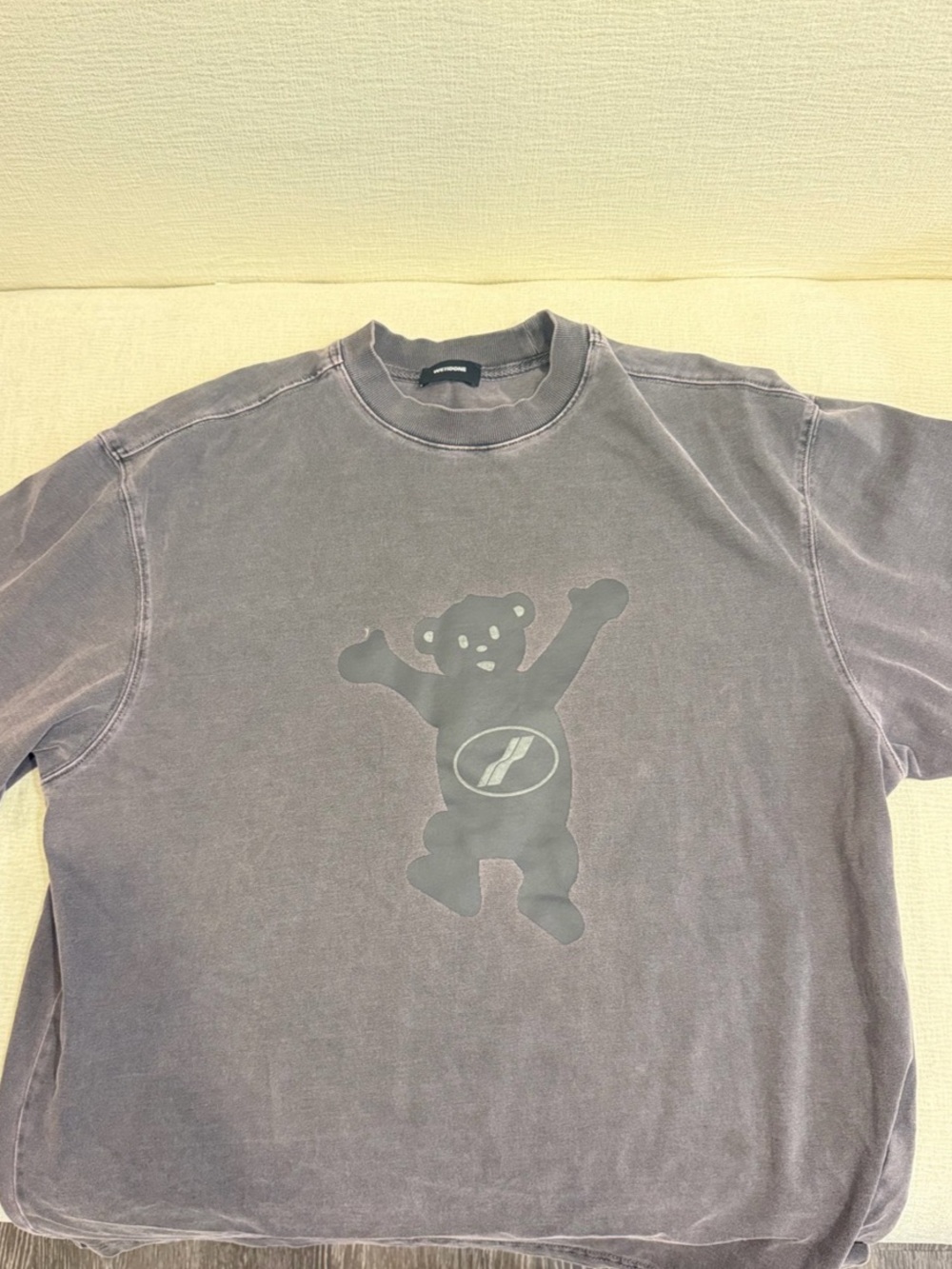 WE11DONE Teddy Bear Logo Washed Charcoal Oversized T-Shirt Size S